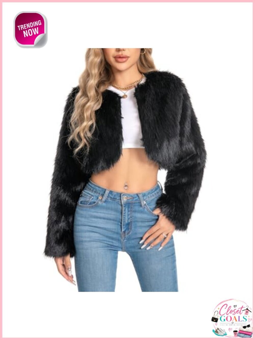 Cropped Faux Fur Fluffy Jacket Fuzzy Fall Coat Long Sleeve Women